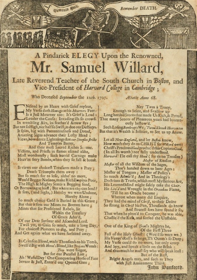 Houghton AB7 D2116 707p - Pindarick elegy on Samuel Willard