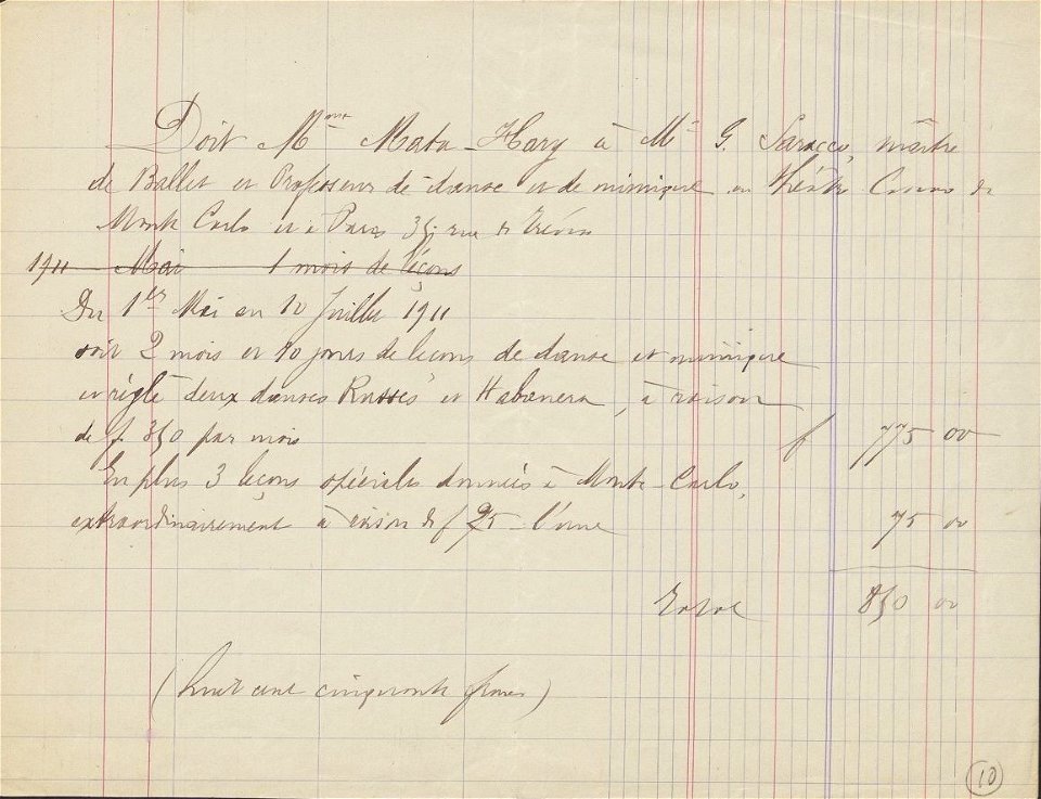 Houghton MS Fr 132 (10) - Mata Hari bill, 1911