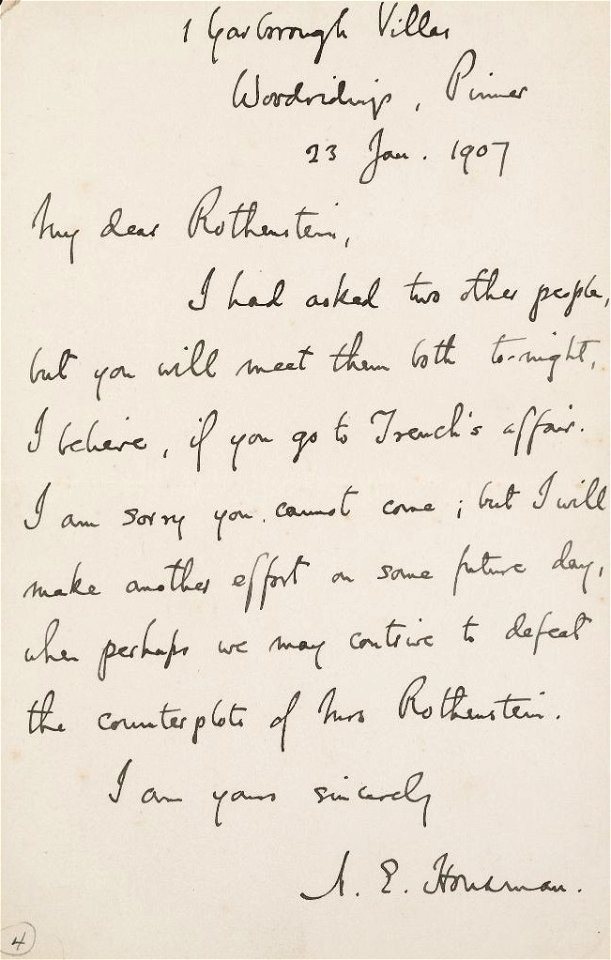 Houghton MS Eng 1148 (740) - Housmann to Rothenstein, 23 Jan 1907