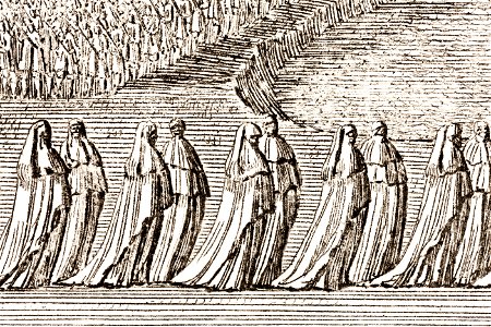 Hovdamer i vit sorgedräkt vid Karl X Gustavs begravning, 1660 - Livrustkammaren - 108759. Free illustration for personal and commercial use.