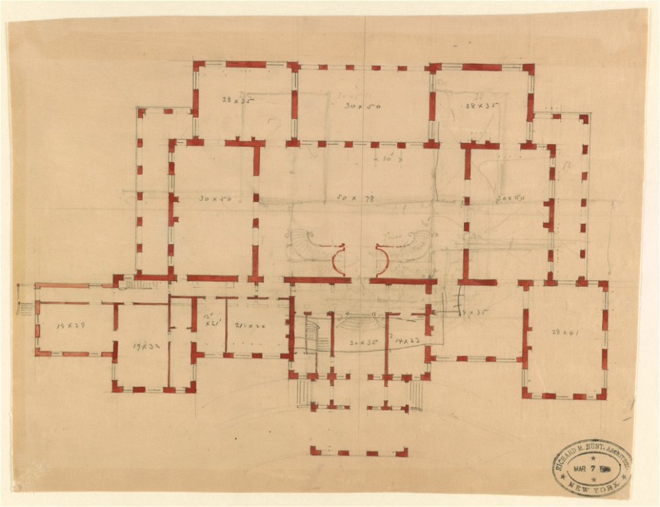 House (The Breakers) for Cornelius Vanderbilt, Newport, Rhode Island. Plan) - Richard M. Hunt, Architect, New York LCCN2014645402