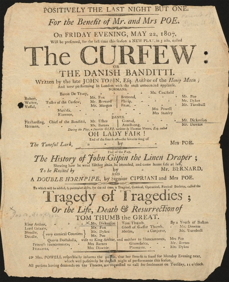 Houghton Early American Playbills (13) - The Curfew 1807