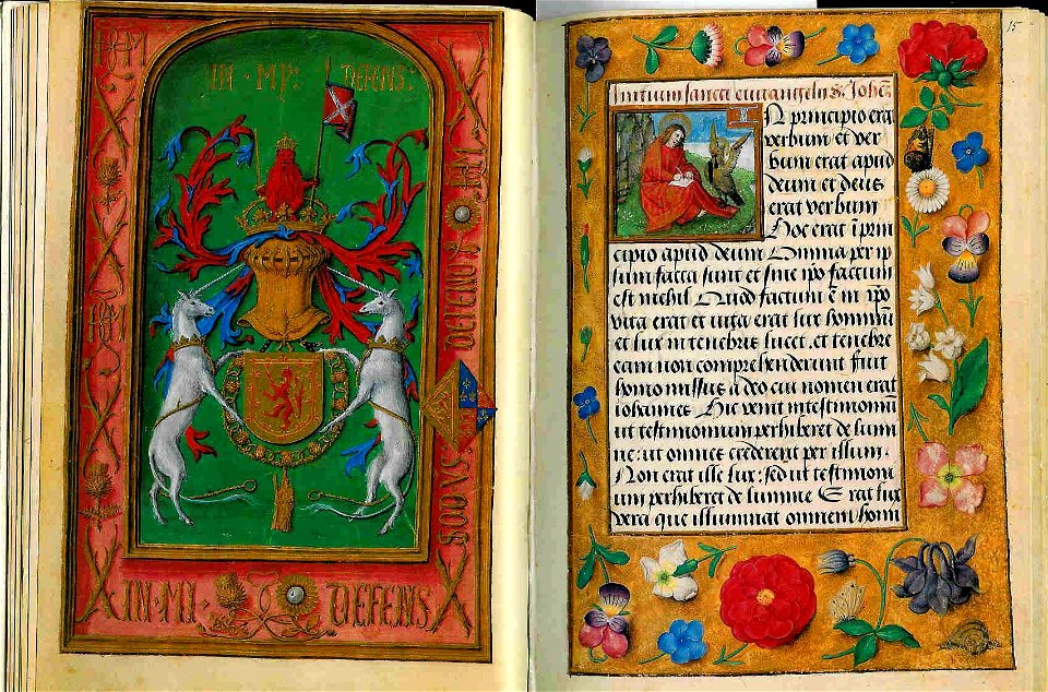 Hours of James IV of Scotland - ÖNB Ms.1897 f.14v-15 - Armis of Margaret Tudor
