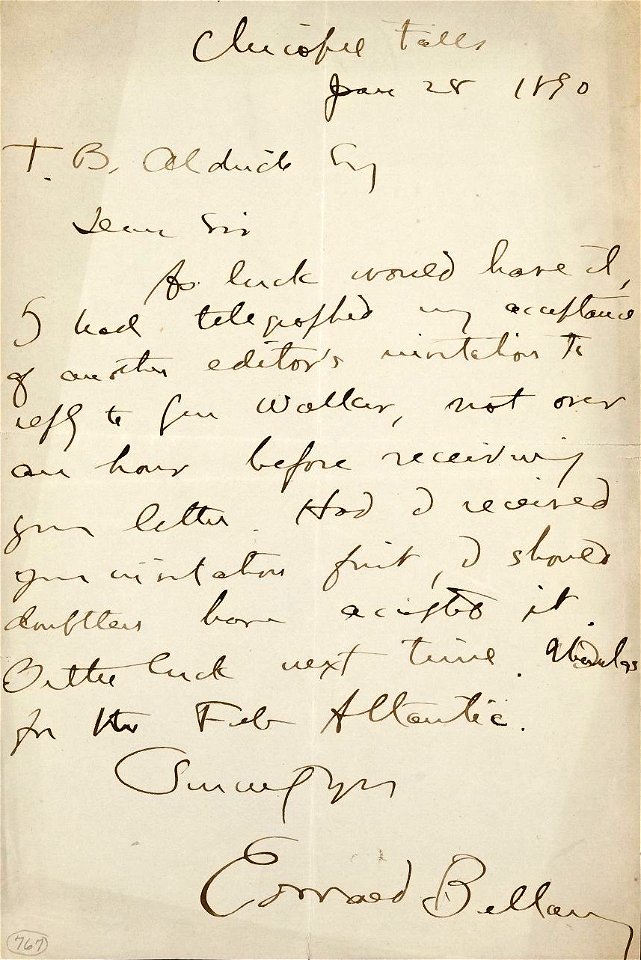 Houghton MS Am 1429 (767) - Bellamy to Aldrich, 28 Jan 1890