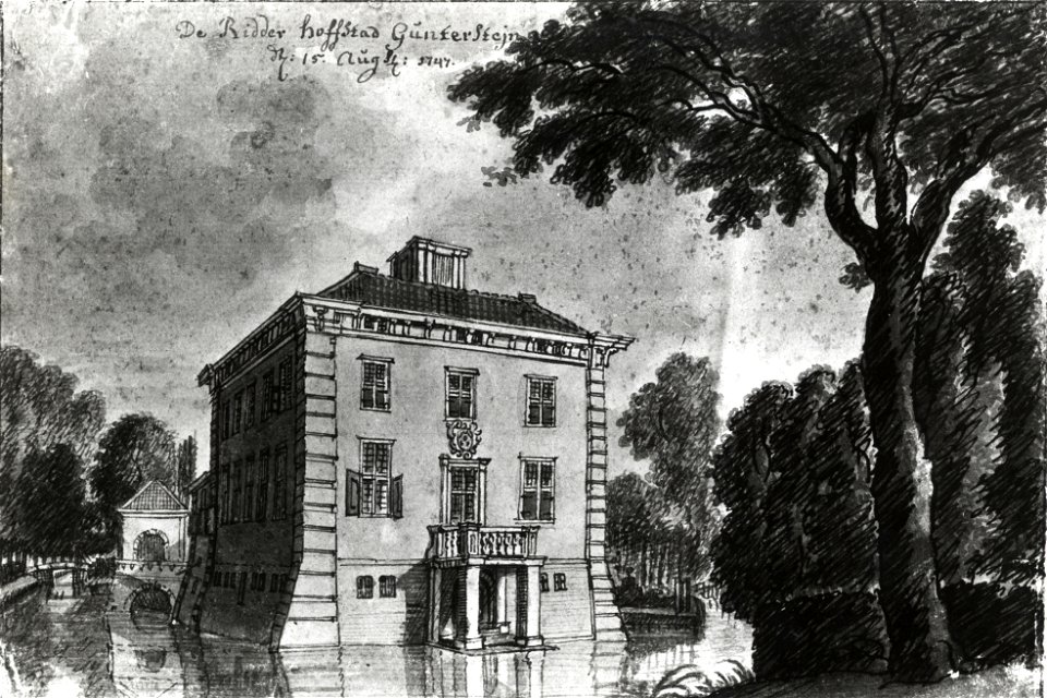 HUA-107341-Gezicht op de achtergevel van het huis Gunterstein bij Breukelen uit het noordwesten