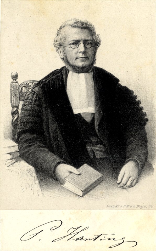 HUA-104944-Portret van P Harting geboren 1812 hoogleraar in de wis en natuurkunde aan de Utrechtse hogeschool 1843 1882 overleden 1885 Te halve lijve rechts zitt
