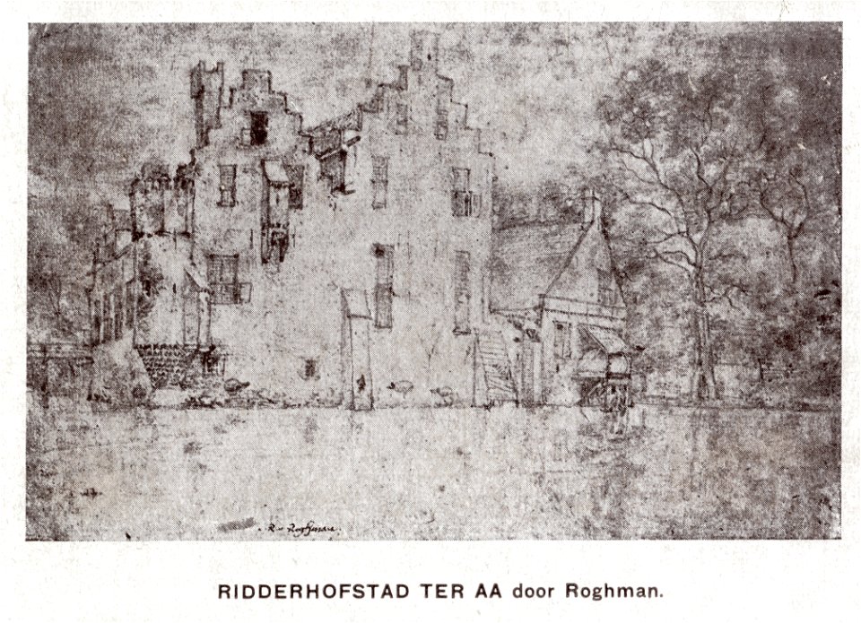 HUA-107270-Gezicht op de voorburcht van het kasteel Aastein ook wel Huis ter Aa genoemd bij Ter Aa uit het zuidwesten met links de brug naar de middeleeuwse woon