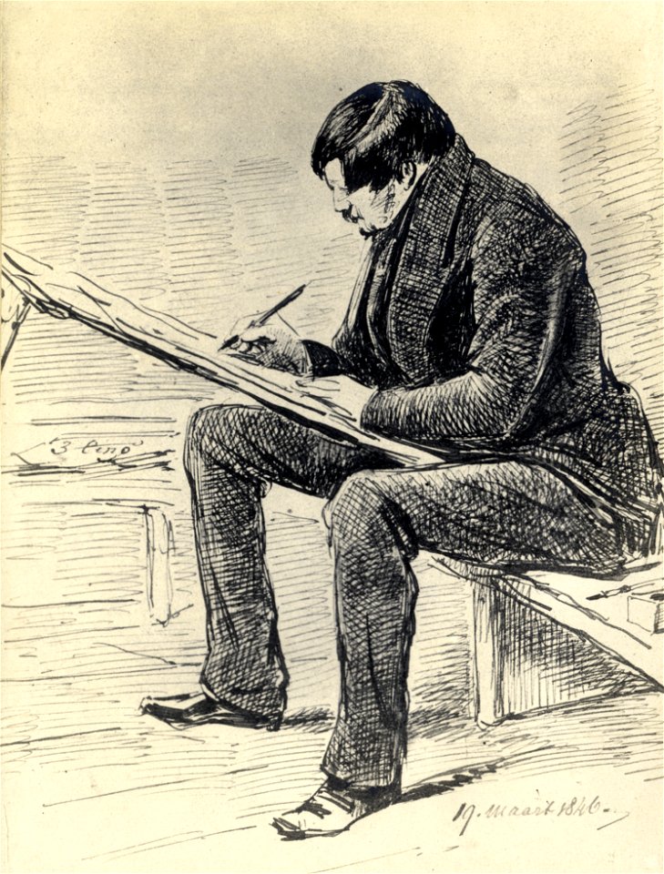 HUA-104473-Portret van FH Drieling geboren 1805 kunstbeschermer en landschapsschilder te Utrecht overleden 1853 Ten voeten uit links zittend tekenend