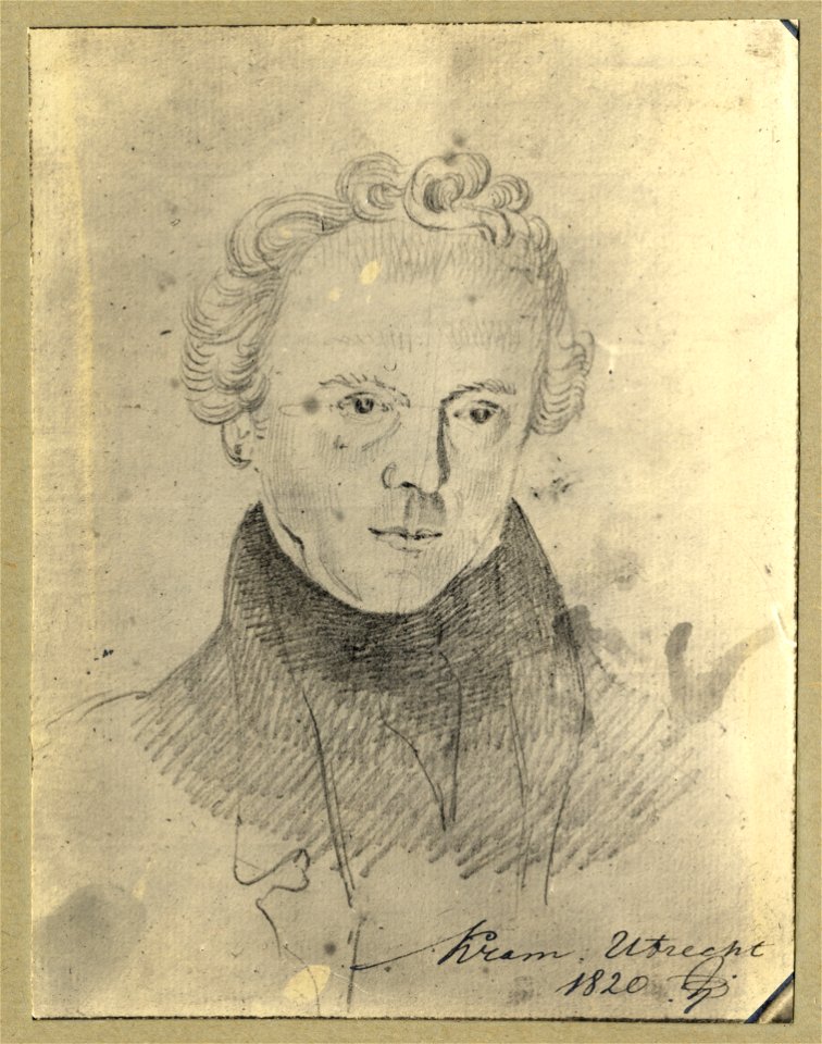 HUA-105406-Portret van Christiaan Kramm geboren 1797 architect kunstschilder en biograaf te Utrecht overleden 1875 Borstbeeld van voren