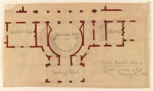 House (The Breakers) for Cornelius Vanderbilt, Newport, Rhode Island. Plan of staircase hall and carriage porch) - R.M. Hunt, Arch't LCCN2014645401