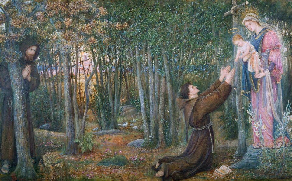 How the Virgin Came to Brother Conrad in Offia and Laid her Son in his Arms, by Marie Spartali Stillman