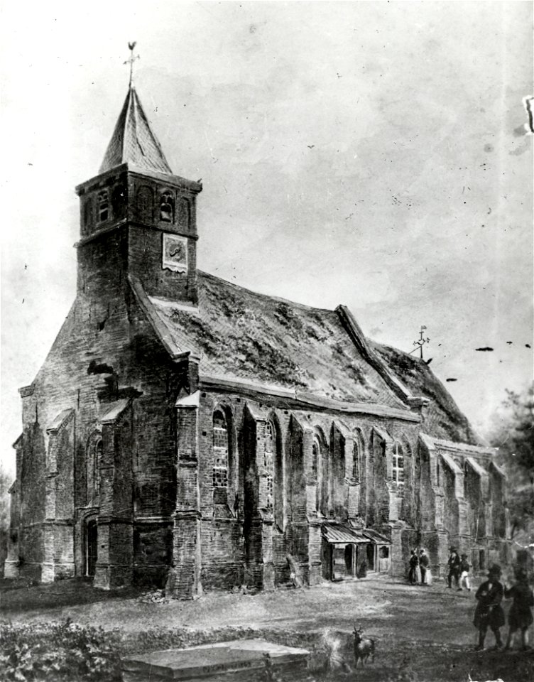 HUA-107594-Gezicht op een onbekende dorpskerk
