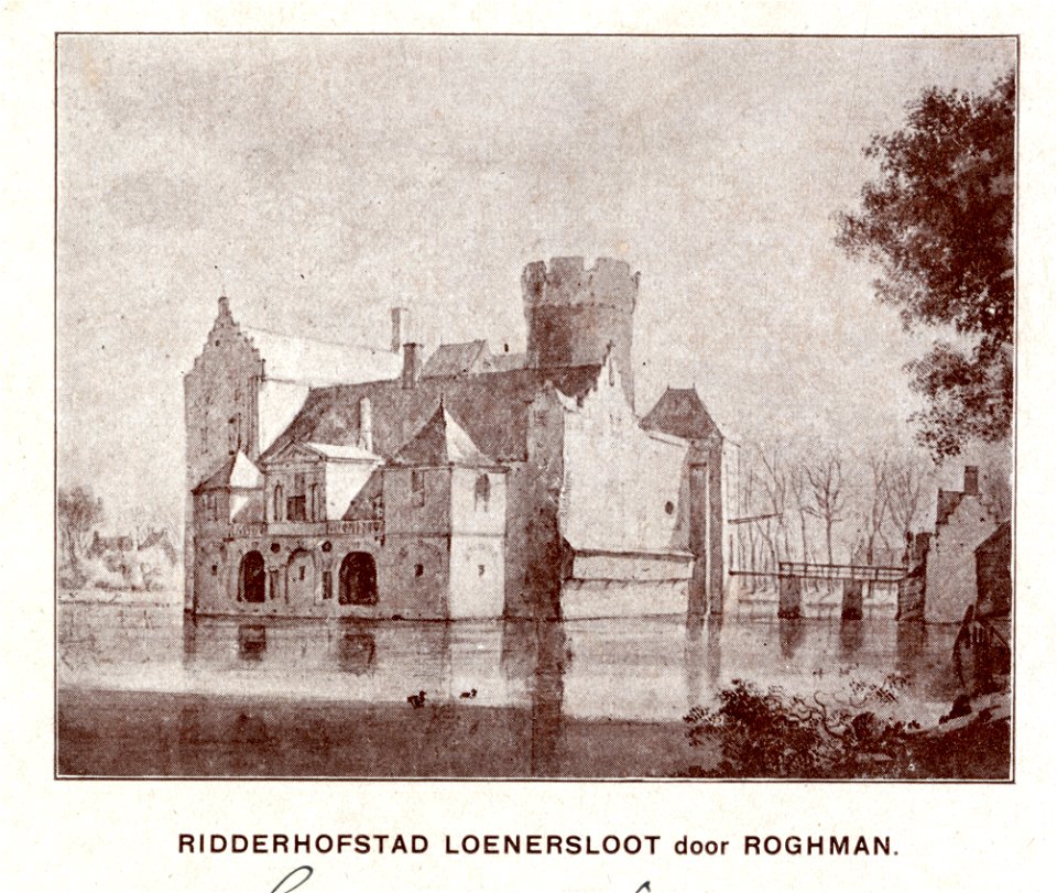 HUA-107392-Gezicht op het omgrachte kasteel Loenersloot uit het noordwesten met rechts het poortgebouwNB Dit kasteel heeft tegenwoordig het adres Rijksstraatweg 