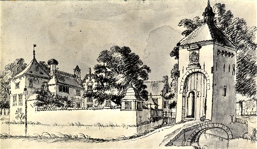 HUA-107335-Gezicht op het kasteel Groenestein te Nederlangbroek uit het zuiden met rechts het nog bestaande poortgebouwtje aan de Langbroekerwetering