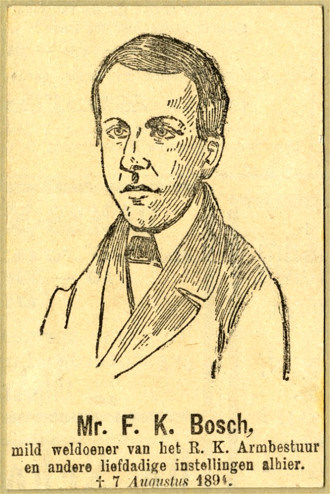 HUA-104116-Portret van mr FK Bos advocaat weldoener van verschillende RK liefdadige stichtingen te Utrecht overleden 1894 Borstbeeld links