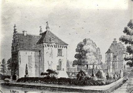 HUA-107383-Gezicht op de zij en de achtergevel van het huis Levendaal bij Rhenen met rechts het poortgebouw