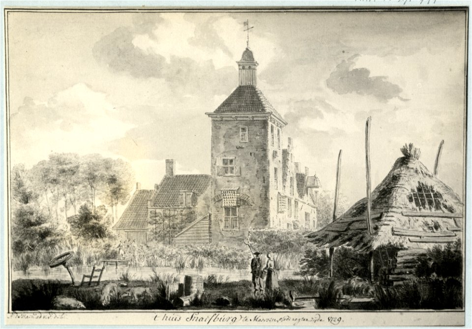 HUA-107469-Gezicht op het omgrachte kasteel Snaafburg bij Maarssen uit het noordoosten