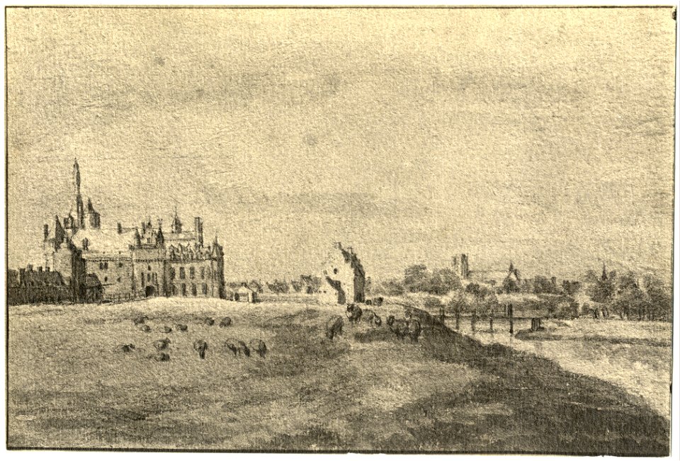 HUA-107305-Gezicht op het kasteel Duurstede te Wijk bij Duurstede met in het midden de voorburcht en rechts op de achtergrond de stad Wijk bij Duurstede