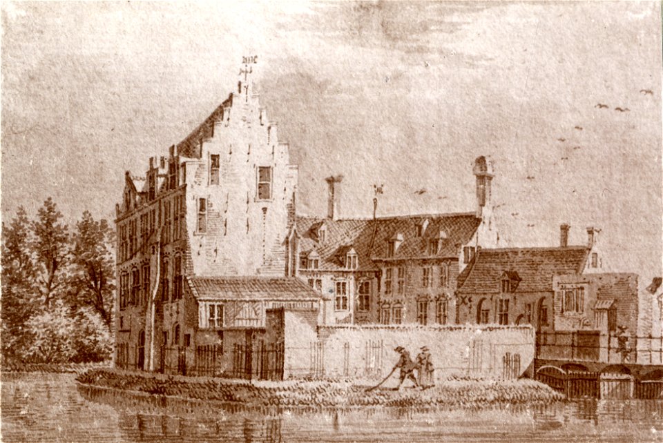 HUA-107459-Gezicht op de voorzijde van het kasteel Rijsenburg bij Driebergen met rechts de brug naar de voorburcht