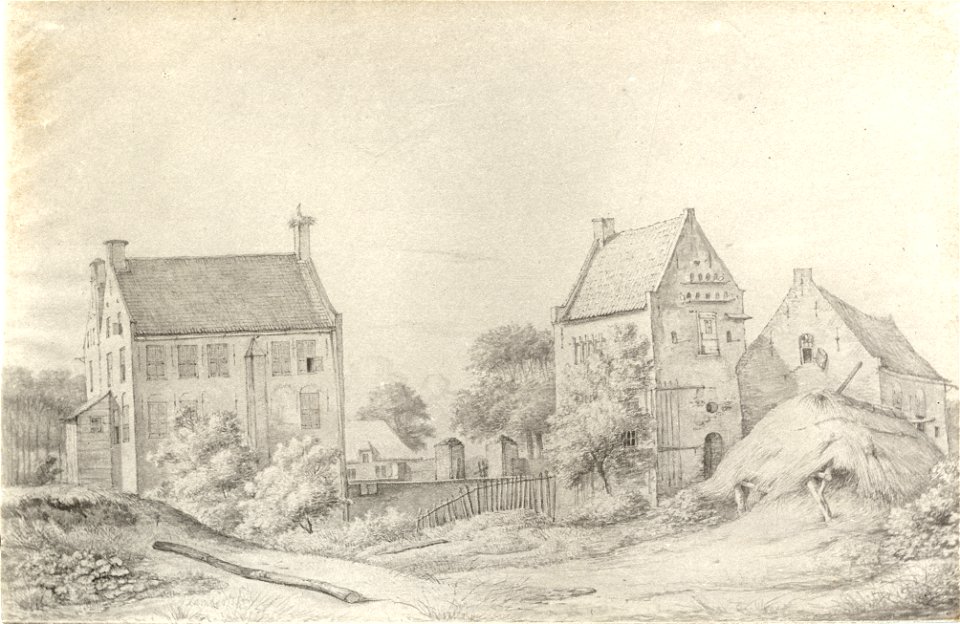 HUA-107501-Gezicht op de voor en de zijgevel van het huis Vronestein bij Jutphaas uit het zuidwesten met rechts een poortgebouw en een schuurNB De gemeenten Jutp