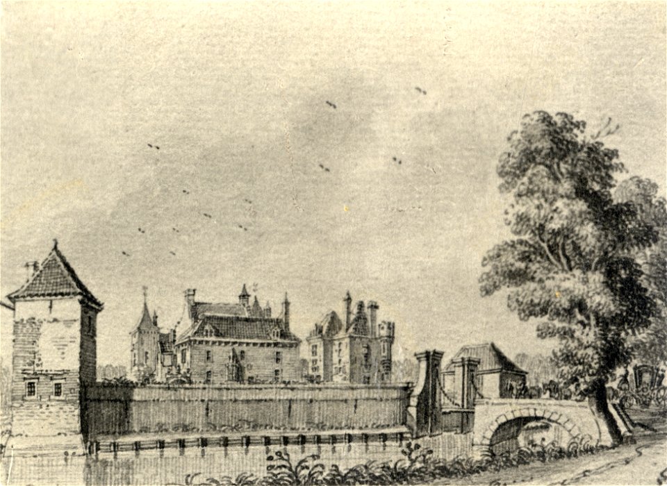 HUA-107291-Gezicht op het kasteel Beverweerd bij Werkhoven met rechts de toegangsbrug tot de voorburcht uit het oosten