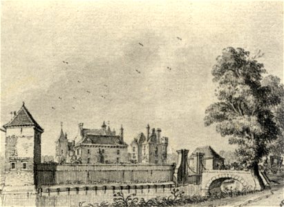 HUA-107291-Gezicht op het kasteel Beverweerd bij Werkhoven met rechts de toegangsbrug tot de voorburcht uit het oosten
