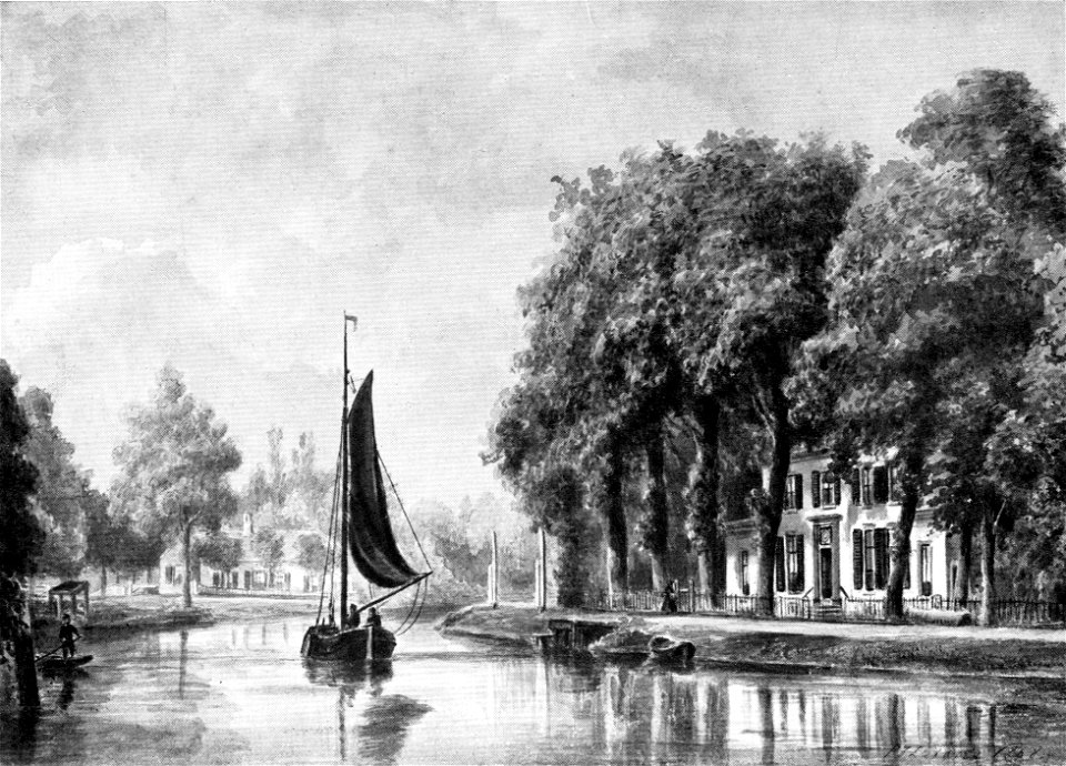 HUA-107482-Gezicht op een bocht van de Vecht bij Breukelen met rechts gedeeltelijk achter de bomen de voorgevel van het huis Vegt en Hoff