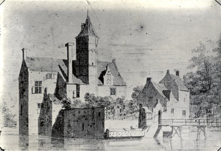 HUA-107510-Gezicht op het omgrachte kasteel Wulven te Houten uit het zuiden