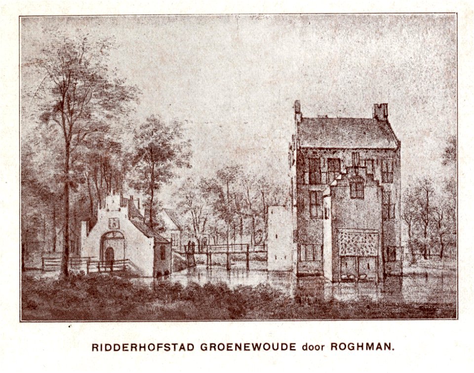 HUA-107336-Gezicht op het kasteel Groenewoude bij Woudenberg uit het oosten met links het poortgebouw dat toegang gaf tot de voorburcht