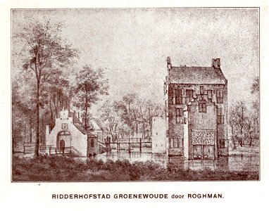 HUA-107336-Gezicht op het kasteel Groenewoude bij Woudenberg uit het oosten met links het poortgebouw dat toegang gaf tot de voorburcht