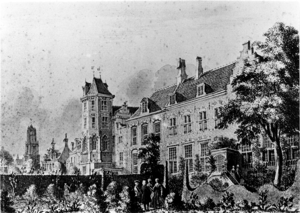 HUA-123920-Gezicht op de achterzijde van de huizen Drift 23 en 25 te Utrecht uit het noordoosten met op de voorgrond de tuin achter het huis nr 25 en links op de