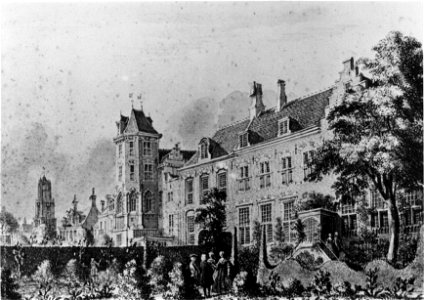 HUA-123920-Gezicht op de achterzijde van de huizen Drift 23 en 25 te Utrecht uit het noordoosten met op de voorgrond de tuin achter het huis nr 25 en links op de