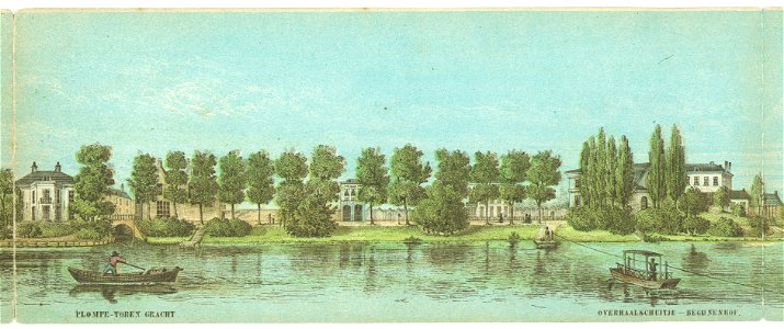 HUA-135004-Gezicht op de uitmonding van de Plompetorengracht te Utrecht in de stadsbuitengracht in het midden de bomen langs de Noorderkade en rechts een gedeelt