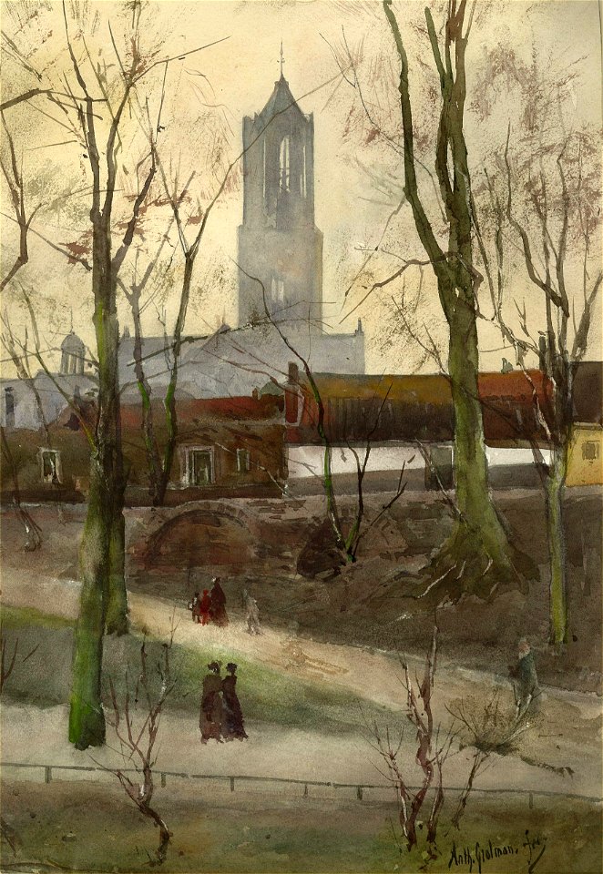 HUA-119818-Gezicht op het Hieronymusplantsoen te Utrecht met de hol bij de Lucasbrug een zichtbaar gebleven restant van de stadsmuur en op de achtergrond de cont