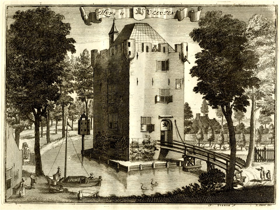 HUA-135395-Gezicht op het kasteel Te Vleuten te Vleuten met de omringende slotgrachtNB De gemeente Vleuten is per 1 januari 1954 opgenomen in de gemeente Vleuten