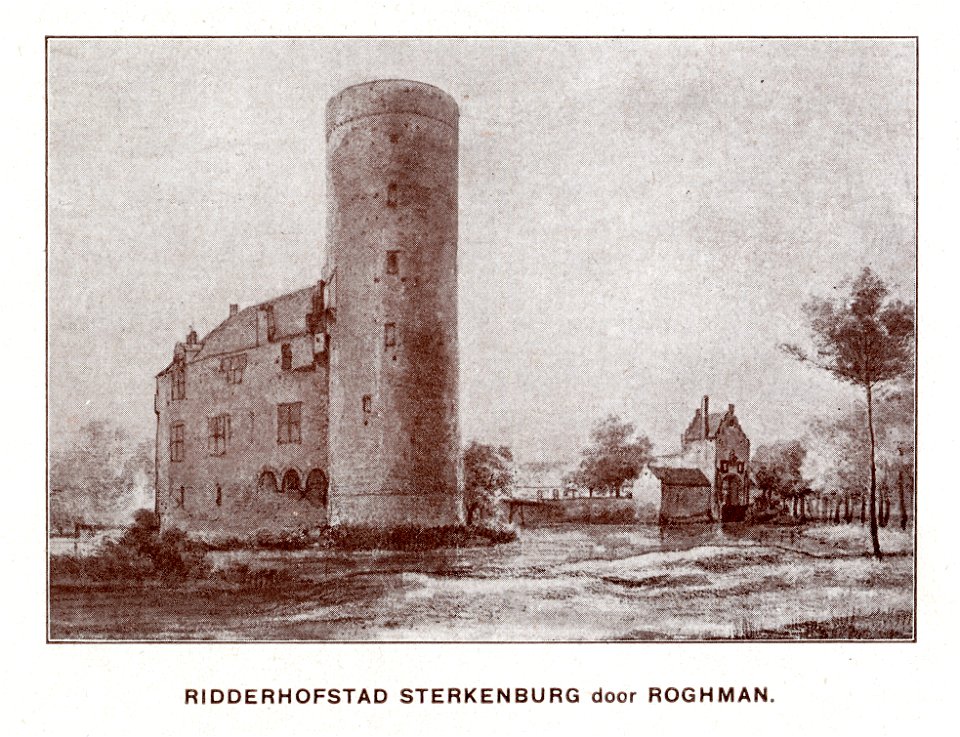 HUA-107475-Gezicht op het kasteel Sterkenburg te Driebergen uit het zuidoosten met links de voorburchtNB De gemeenten Driebergen en Rijsenburg zijn per 1 mei 193