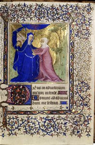 Hours of Jeanne du Peschin, Dame de Giac - Royal Ontario Museum 997.158.14 f26r (The Visitation). Free illustration for personal and commercial use.