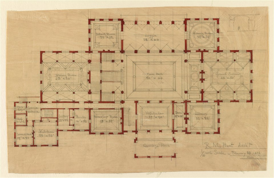 House (The Breakers) for Cornelius Vanderbilt, Newport, Rhode Island. Plan of ground floor) - R.M. Hunt, Arch't LCCN2014645405
