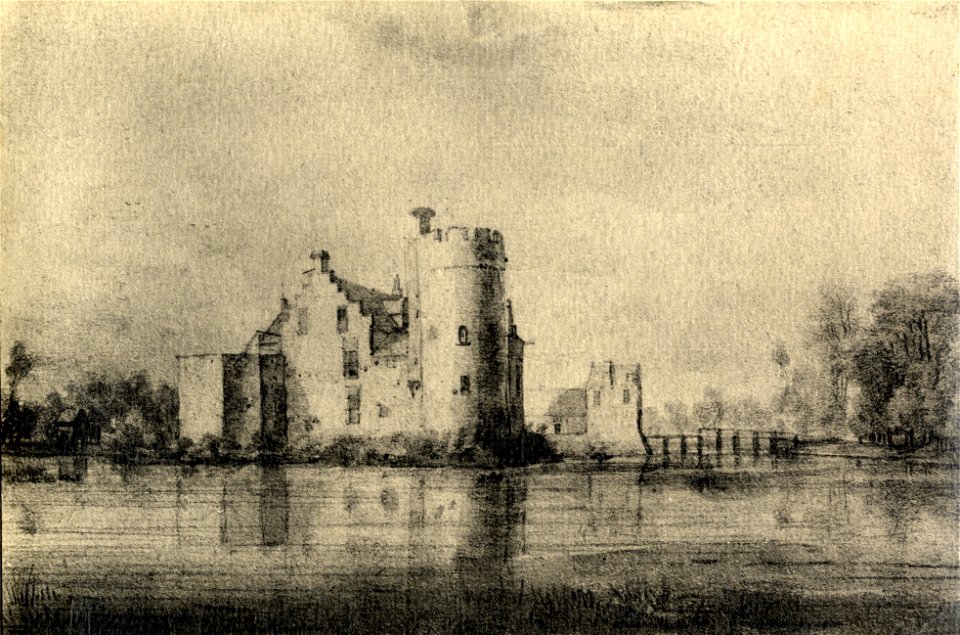 HUA-107464-Gezicht op het kasteel Schonauwen bij Houten uit het zuiden met rechtsachter het poortgebouw dat toegang gaf tot de voorburcht