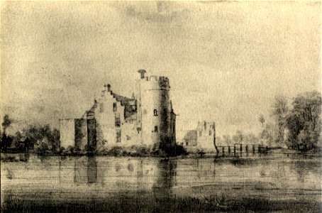 HUA-107464-Gezicht op het kasteel Schonauwen bij Houten uit het zuiden met rechtsachter het poortgebouw dat toegang gaf tot de voorburcht