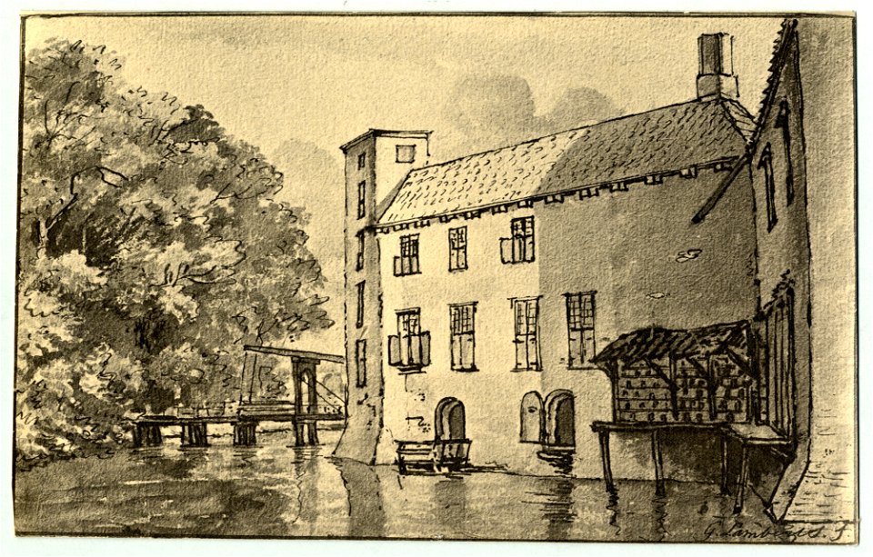 HUA-107428-Gezicht op de noordwestelijke gevel en de noordelijke ophaalbrug van het kasteel Nijenrode bij BreukelenNB Het kasteel heeft tegenwoordig het adres St