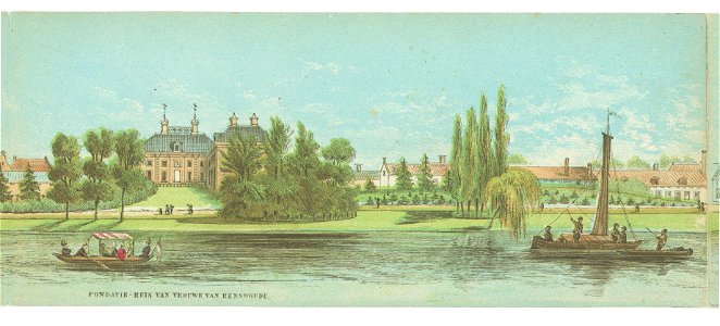 HUA-135021-Gezicht op het singelplantsoen te Utrecht met het gebouw van de Fundatie van de Vrijvrouwe van Renswoude en rechts de kameren van Maria van Pallaes aa