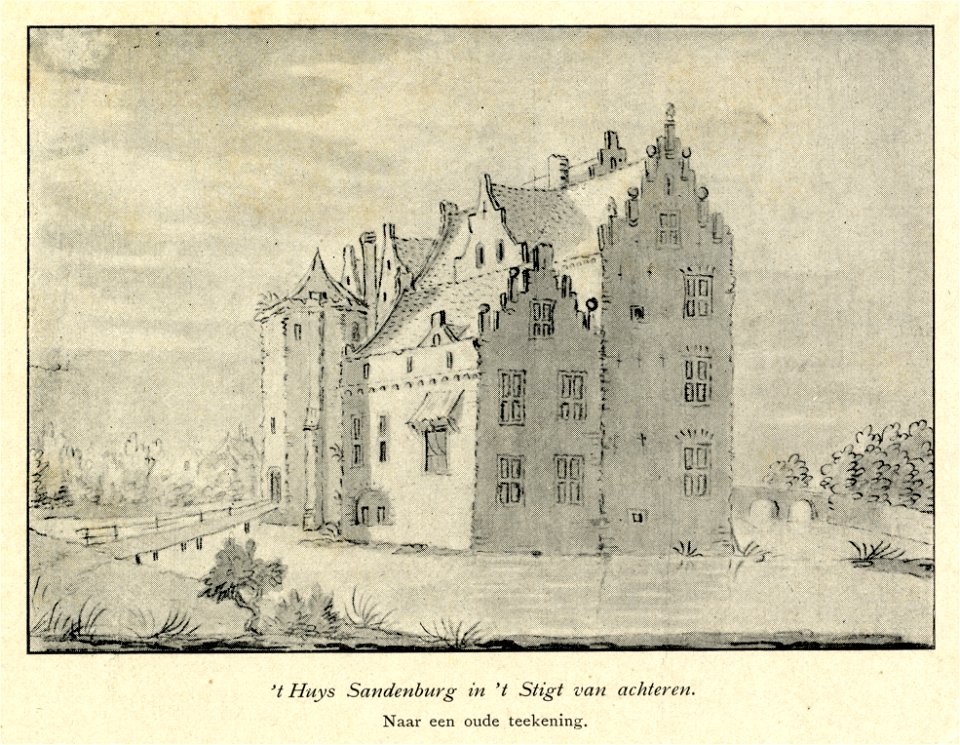 HUA-107460-Gezicht op het omgrachte kasteel Sandenburg te Nederlangbroek gemeente Langbroek NB Kasteel Sandenburg heeft tegenwoordig het adres Langbroekerdijk A 