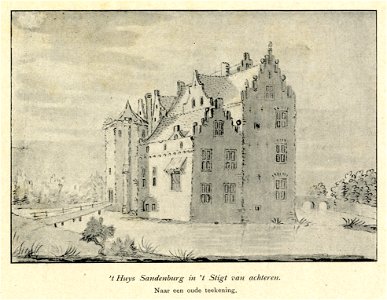 HUA-107460-Gezicht op het omgrachte kasteel Sandenburg te Nederlangbroek gemeente Langbroek NB Kasteel Sandenburg heeft tegenwoordig het adres Langbroekerdijk A 
