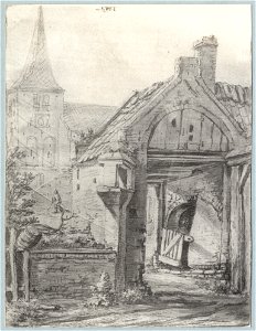 HUA-107641-Gezicht op de achterzijde van het toegangspoortje tot het kerkhof te Zeist