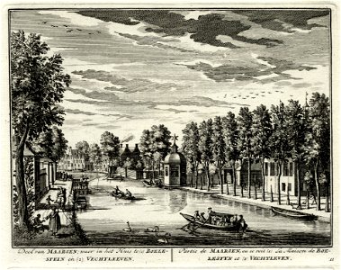 HUA-135700-Gezicht over de Vecht te Maarssen uit het zuiden met links het toegangshek van de buitenplaats Vechtleven en rechts de buitenplaats Bolenstein