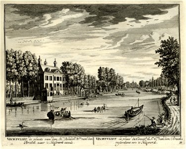 HUA-135624-Gezicht vanaf het Zandpad op de Vecht bij Breukelen met links het huis Vechtvliet uit het zuiden