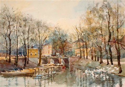 HUA-119811-Gezicht over de Stadsbuitengracht te Utrecht met de oude Tolsteegbrug met links het accijnshuisje en rechts daarvan het Physisch Laboratorium aan de B