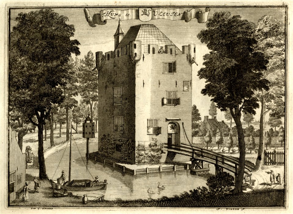 HUA-135343-Gezicht op het kasteel Te Vleuten te Vleuten met de omringende slotgrachtNB De gemeente Vleuten is per 1 januari 1954 opgenomen in de gemeente Vleuten