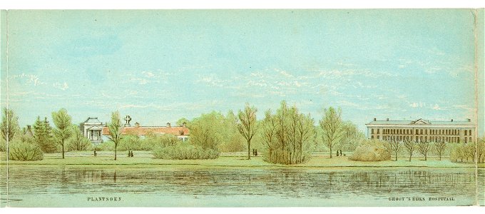 HUA-135013-Gezicht op het in Engelse landschapsstijl aangelegde singelplantsoen te Utrecht met het theehuis van de oud rooms katholieke aartsbisschop en rechts h